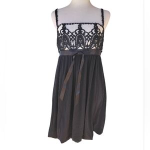 Jessica McClintock Vintage Y2K 90's Black Cream Lace Strap Babydoll Dress Size 6